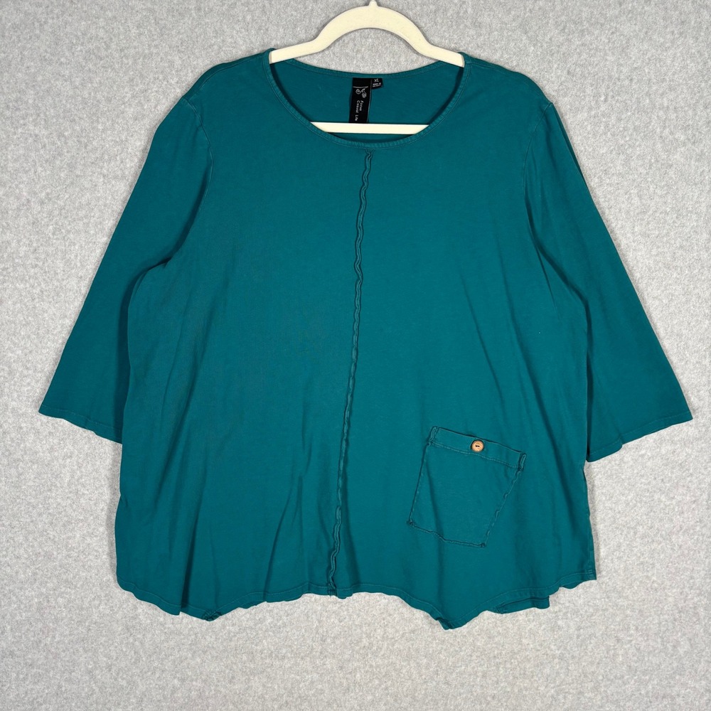 Focus Casual Life Asymmetric Tunic Top XL Teal Pocket Flowy Lagenlook Artsy Boho